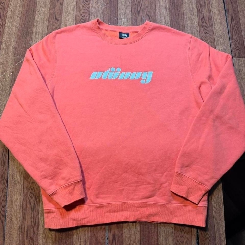 Stussy Y2k Orange Peach Spellout Graphic Crew Sweatshirt Medium